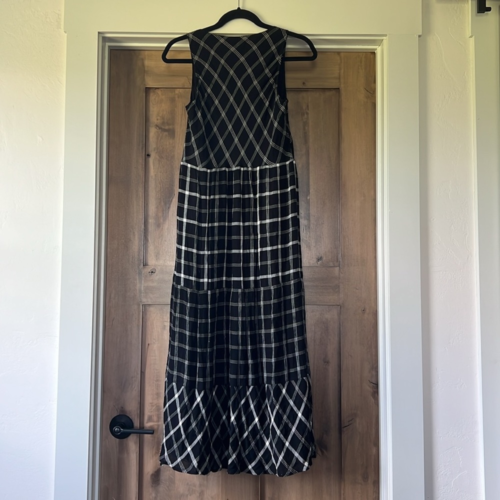 NWT J. Jill Black White Mixed Print Plaid Print Midi Dress - Picture 9 of 10